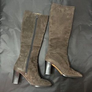 NWOB Amalfi Rangoni Designer MADE IN ITALY Brown Suede High Heel Boots Size 6.5